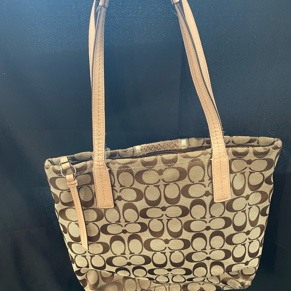 Coach Tan Signature Tote with Leather Accents - Picture 4 of 14